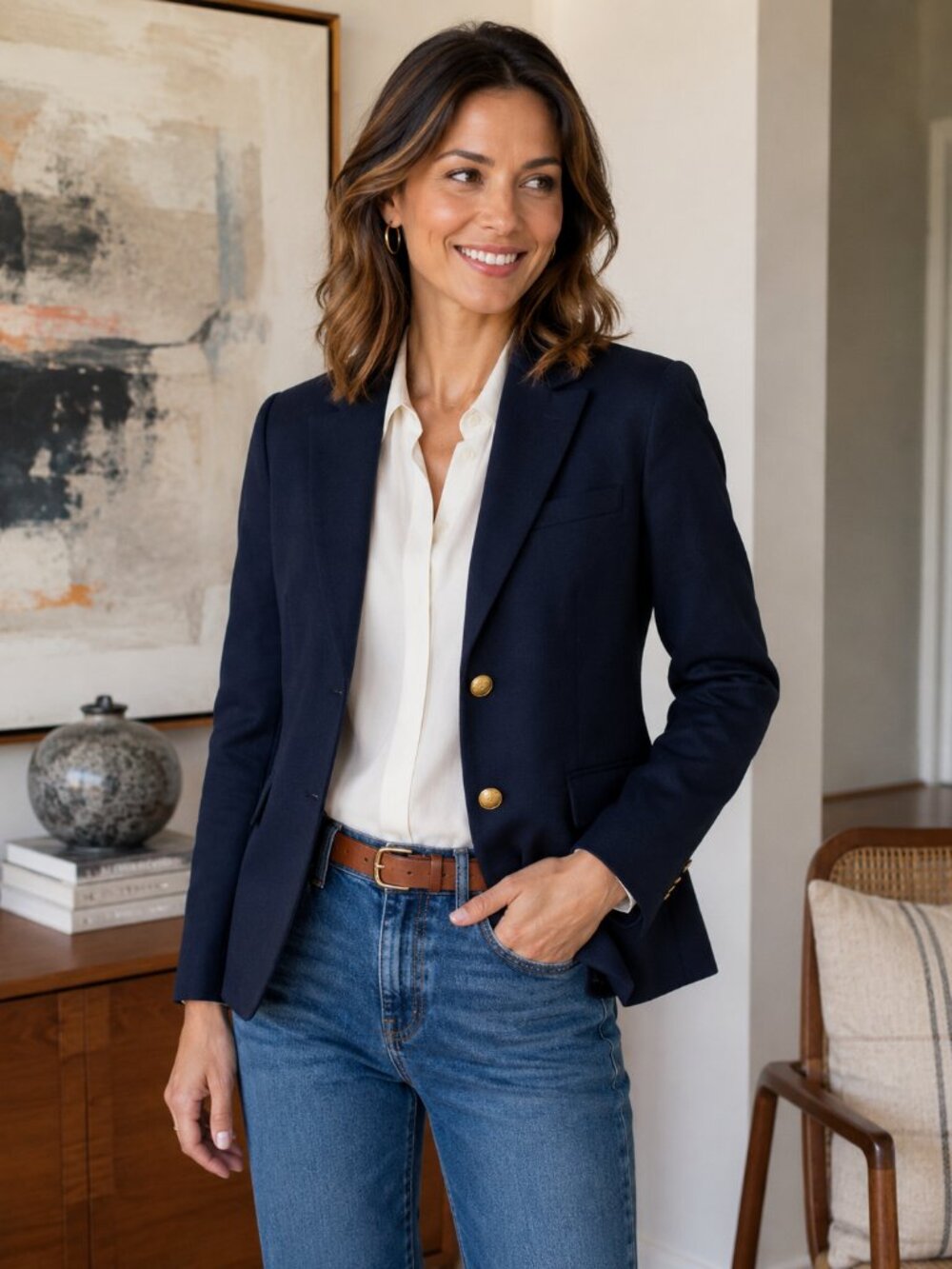 J.Crew Schoolboy Blazer Navy Wool Gold Buttons Size 6